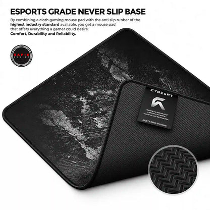 Cybeart Signature Edition Large Gaming Mouse Pad corner flipped showing esports grade anti slip rubber base -tpstech.in