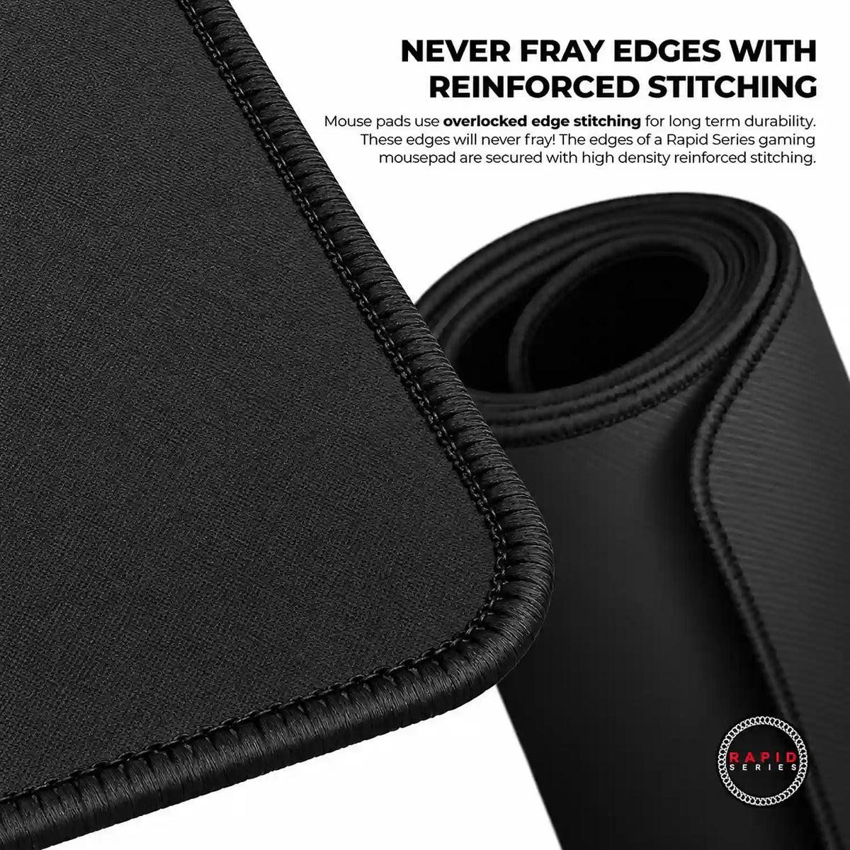 Cybeart Signature Edition Large Gaming Mouse Pad close up of durable never fray reinforced edge stitching -tpstech.in