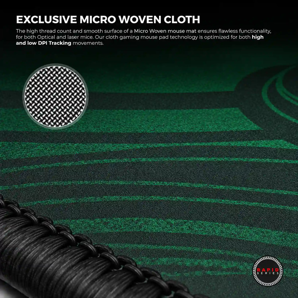 Cybeart Slytherin Gaming Mouse Pad Large Stitched Edges macro shot of high thread count micro woven cloth -tpstech.in