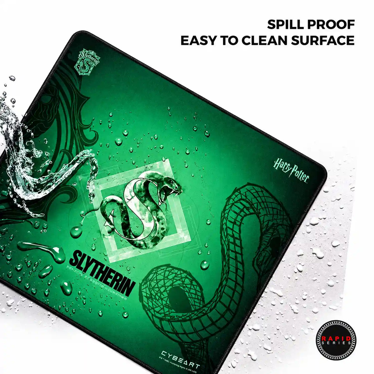Cybeart Slytherin Gaming Mouse Pad Large Stitched Edges waterproof spill proof surface with water droplets -tpstech.in