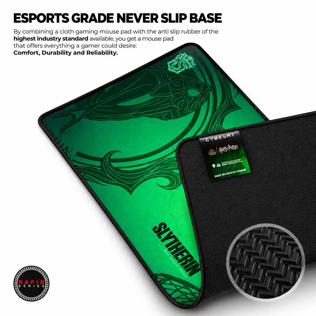 Cybeart Slytherin XXL Gaming Mouse Pad Spill-Proof Surface featuring anti slip textured rubber base -tpstech.in