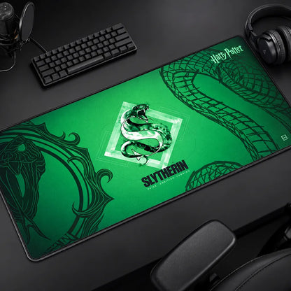 Cybeart Slytherin XXL Gaming Mouse Pad Spill-Proof Surface on gaming desk setup with keyboard and headphones -tpstech.in