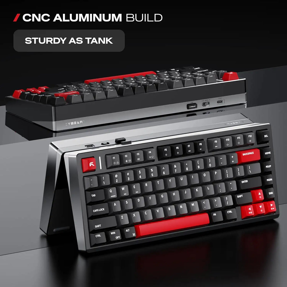 CNC aluminum body structure and connectivity ports of CYBEART X75 Rhino Wireless Mechanical Keyboard 81 Keys CNC Aluminum Tri-Mode[cite: 96] -tpstech.in