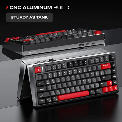 CNC aluminum body structure and connectivity ports of CYBEART X75 Rhino Wireless Mechanical Keyboard 81 Keys CNC Aluminum Tri-Mode[cite: 96] -tpstech.in