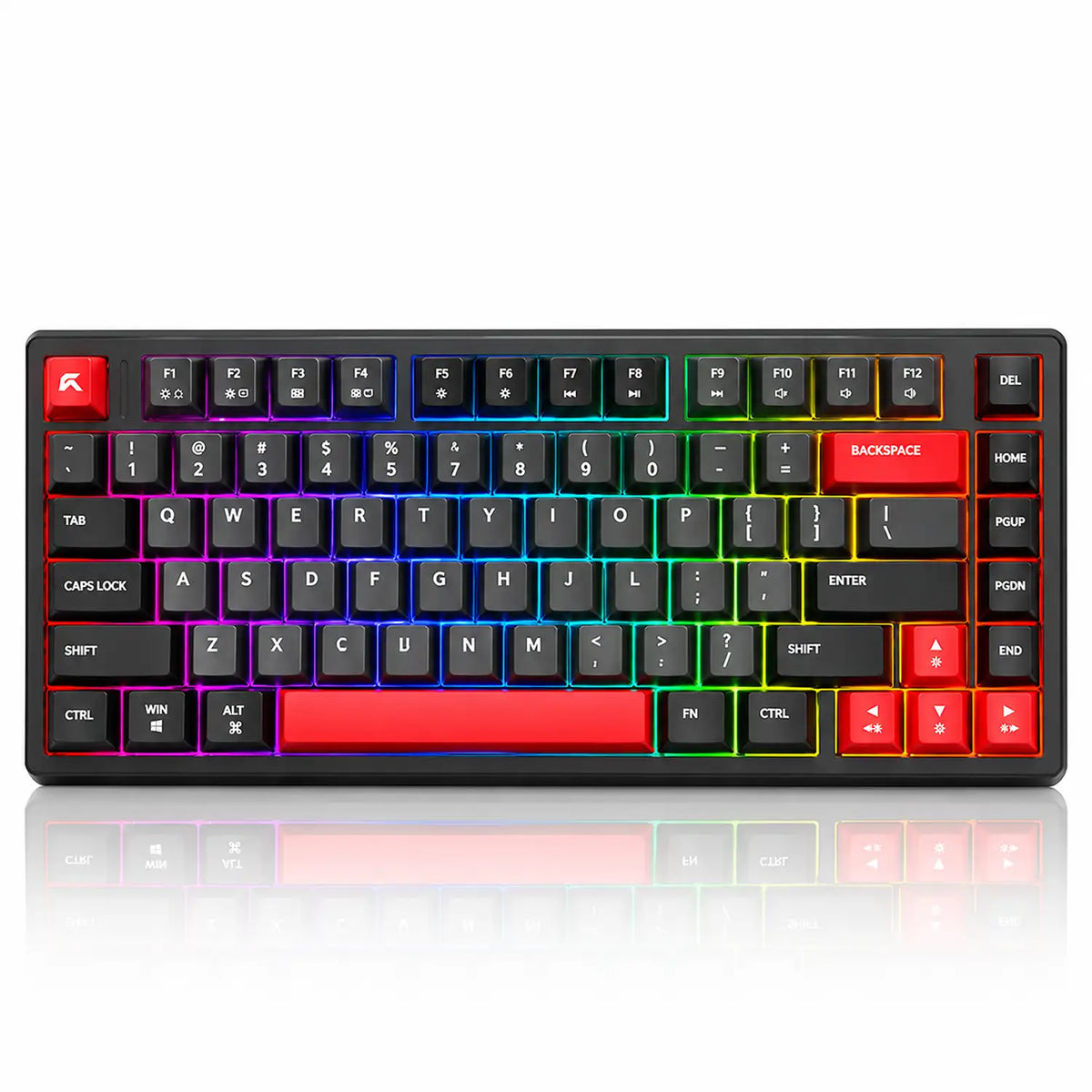 Top down view of CYBEART X75 Rhino Wireless Mechanical Keyboard 81 Keys CNC Aluminum Tri-Mode showing 81 keys compact layout with RGB lighting -tpstech.in