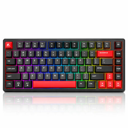 Top down view of CYBEART X75 Rhino Wireless Mechanical Keyboard 81 Keys CNC Aluminum Tri-Mode showing 81 keys compact layout with RGB lighting -tpstech.in