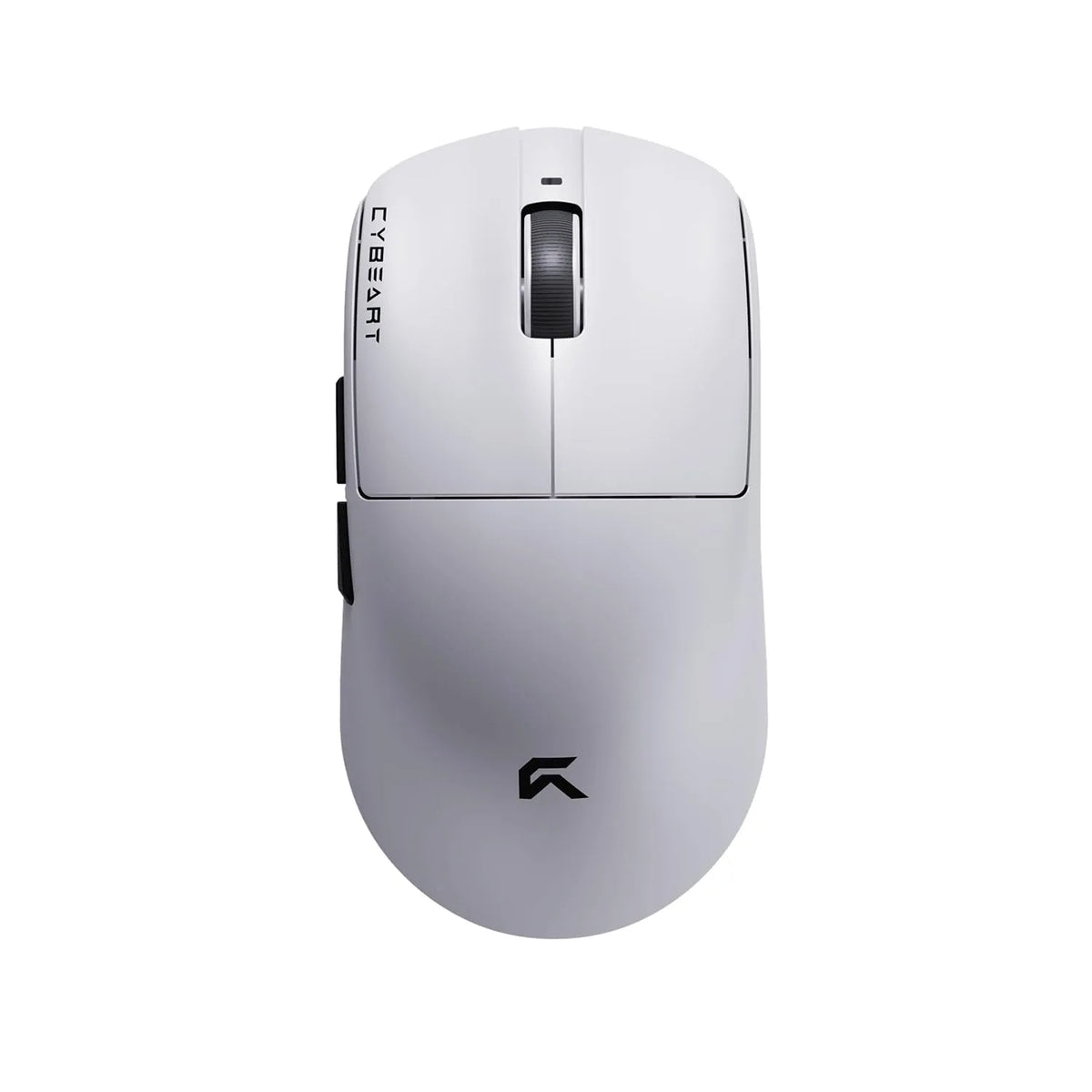 Cybeart Xeus Ultra-Light Wireless Gaming Mouse (White) top view showing scroll wheel and symmetrical matte shell -tpstech.in