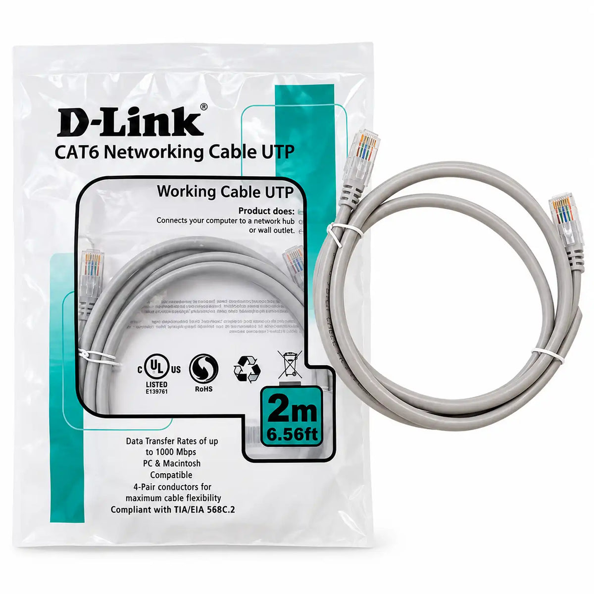 D-Link RJ45 Cat 6 UTP Patch Cord packaged in branded sealed plastic pouch tpstech.in