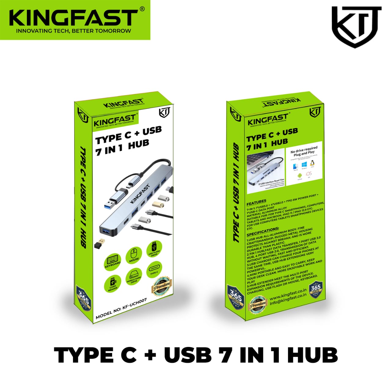 KINGFAST 7-in-1 USB-C Docking Station Multiport 4K Hub with HDMI USB 3.0 SD/TF & PD