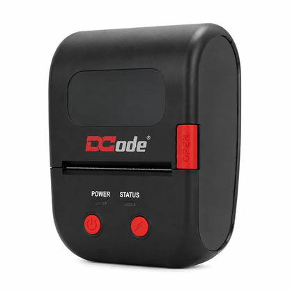 Dcode DC2M portable Bluetooth label and receipt printer front right angle view with compact design.