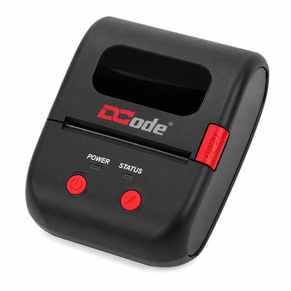 Top angle view of Dcode DC2M 2 inch direct thermal mobile printer for labels and receipts.