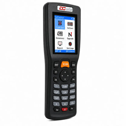 Left angle view of the Dcode DC33A2 wireless 1D and 2D barcode scanner with TFT color LCD and handheld design.