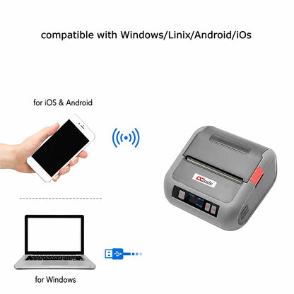 Dcode DC3M mobile label printer with Bluetooth and USB connectivity compatible with Windows, Linux, Android and iOS devices.