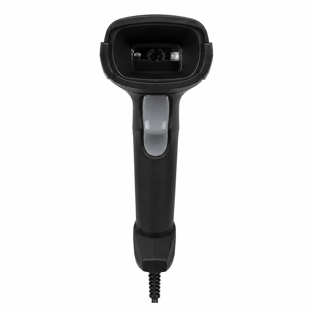 Front scanning head of Dcode DC7111 1D laser barcode scanner designed for accurate barcode reading in POS and logistics applications.