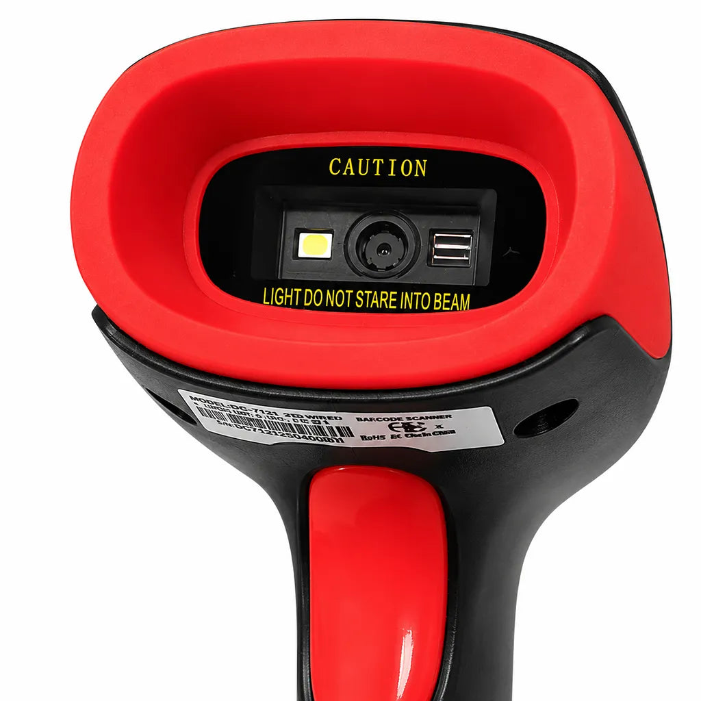 Close-up of the Dcode DC7121 2D wired barcode scanner scan engine with CMOS area imager for fast 1D, 2D and QR code scanning in POS, retail and warehouse applications.