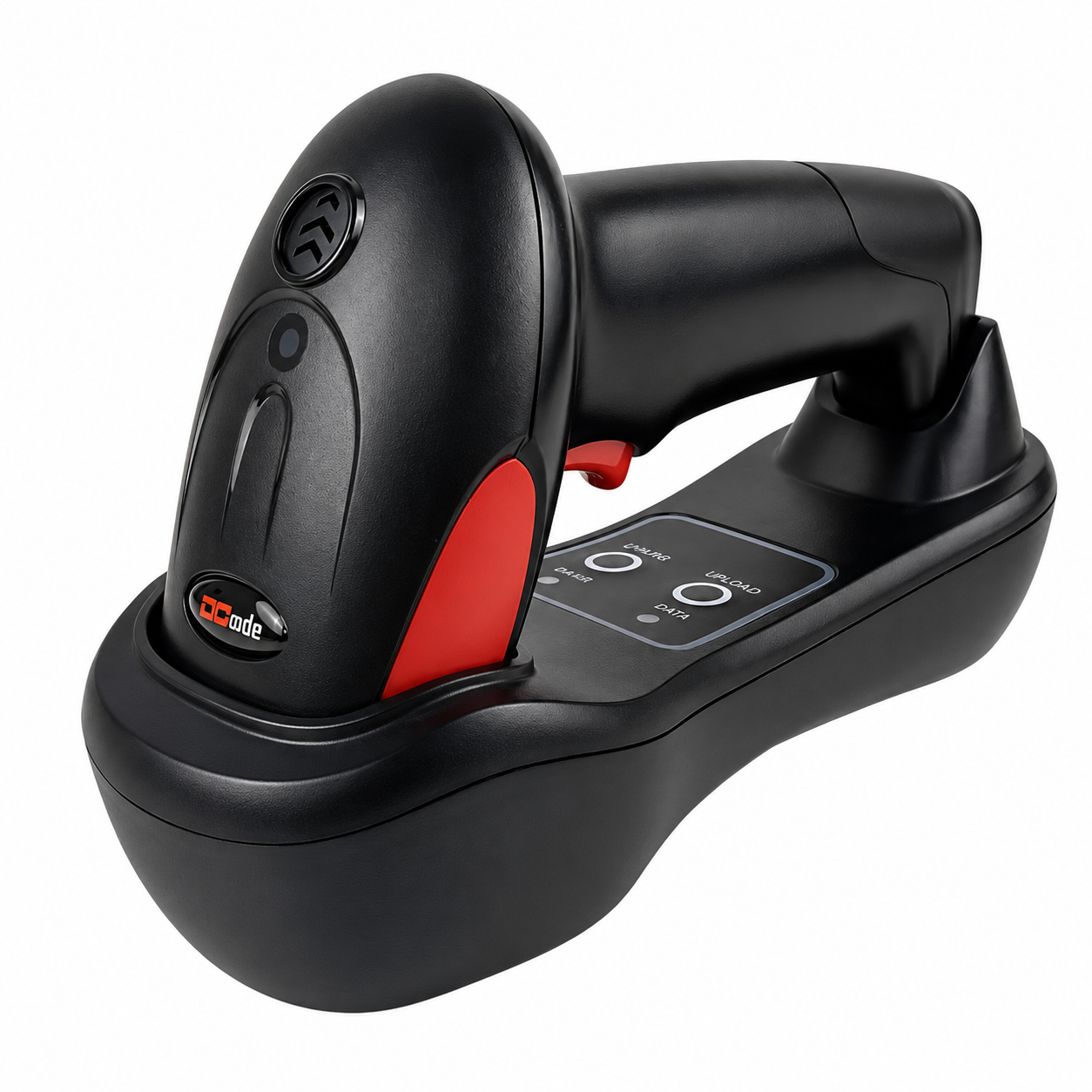 Dcode DC7122CW wireless 2D barcode scanner with charging base and cradle for POS, retail, warehouse, and inventory management.