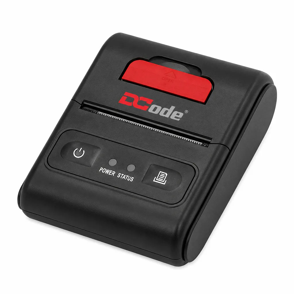 Dcode DCMP21 portable thermal receipt printer top left perspective designed for mobile POS and retail billing.