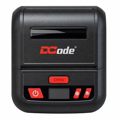 Straight front view of Dcode DCMP30 direct thermal mobile receipt printer for restaurants, cafes and retail POS systems.