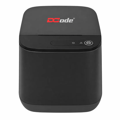 Dcode DCRP20 barcode thermal receipt printer angled front view for retail, restaurant and billing applications.