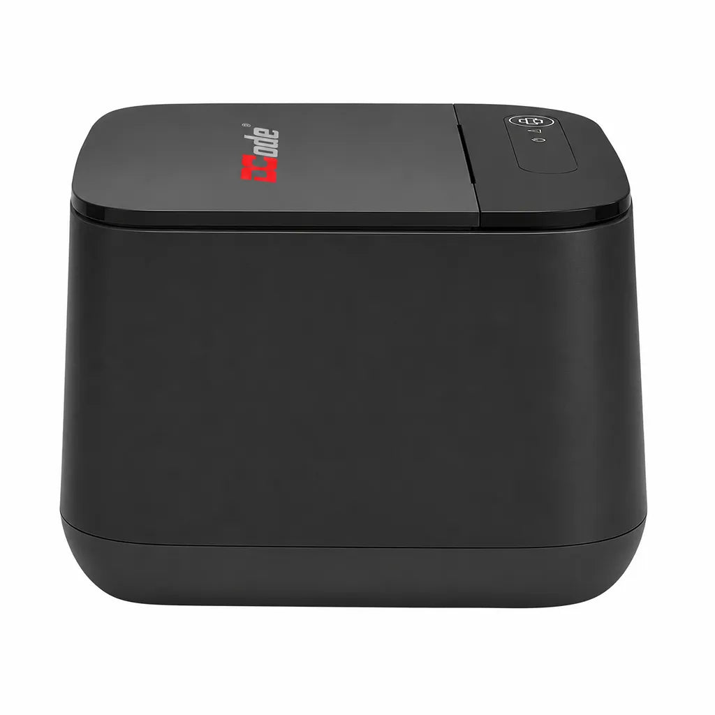 Side profile of Dcode DCRP20 compact 2 Inch thermal receipt printer designed for retail stores and POS counters.