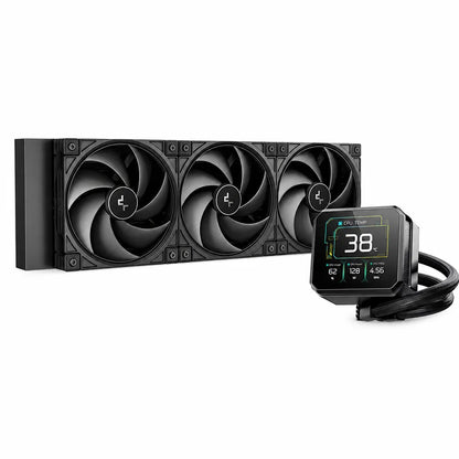 Deepcool Spartacus 360 Gen6 CPU Liquid Cooler with 3.4-inch IPS LCD Display featuring 360mm radiator and digital pump display on white background -tpstech.in