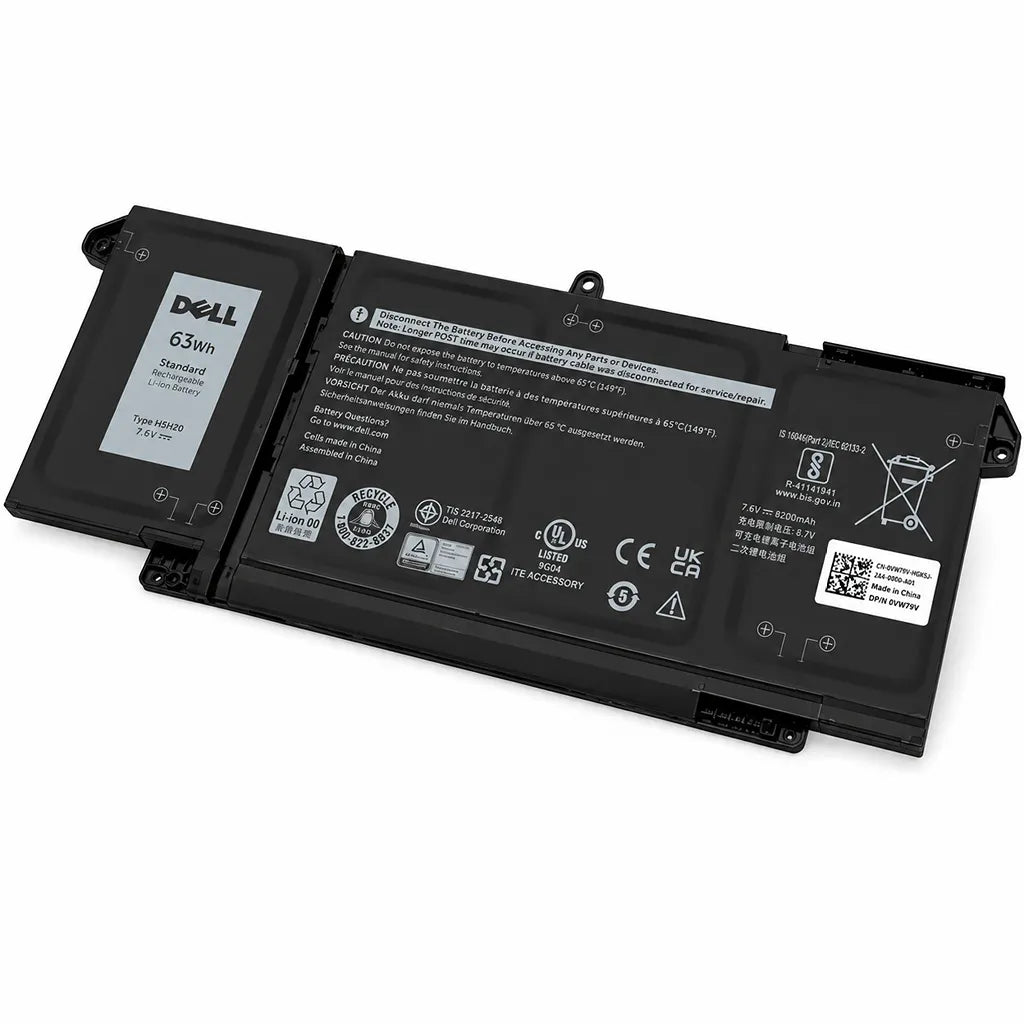 Dell 4M1JN-OEM Original Laptop Battery 63WHr 4 Cell for Latitude 5320, Latitude 7320, Latitude 7420 and Latitude 7520 angled front view showing OEM battery design -tpstech.in