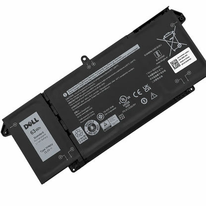 Dell 4M1JN-OEM Original Laptop Battery 63WHr 4 Cell for Latitude 5320, Latitude 7320, Latitude 7420 and Latitude 7520 rear angled view with safety labels -tpstech.in