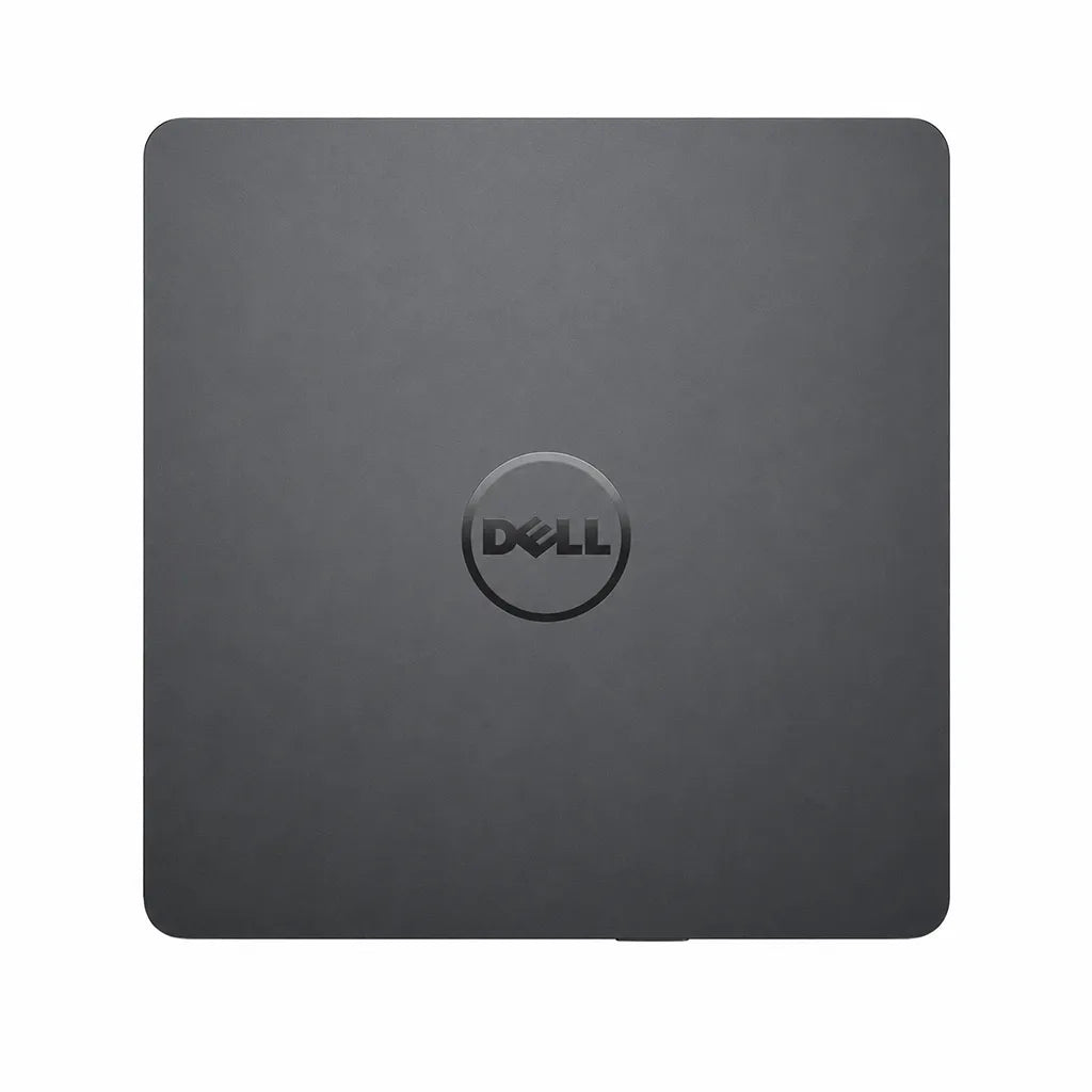 Top view of the Dell DW316 USB Slim DVD±RW external optical drive displaying the Dell logo and slim portable design.