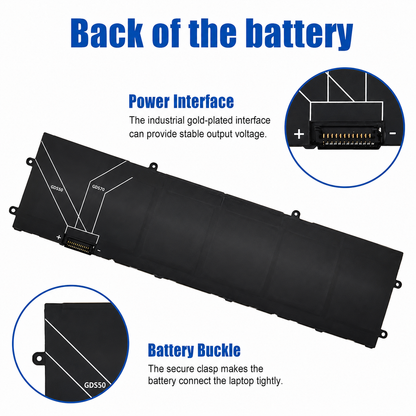 Back view of Dell DWVRR 87Wh original laptop battery showing gold-plated power interface and secure battery buckle for Alienware X15 X17 and Inspiron 16 7620.