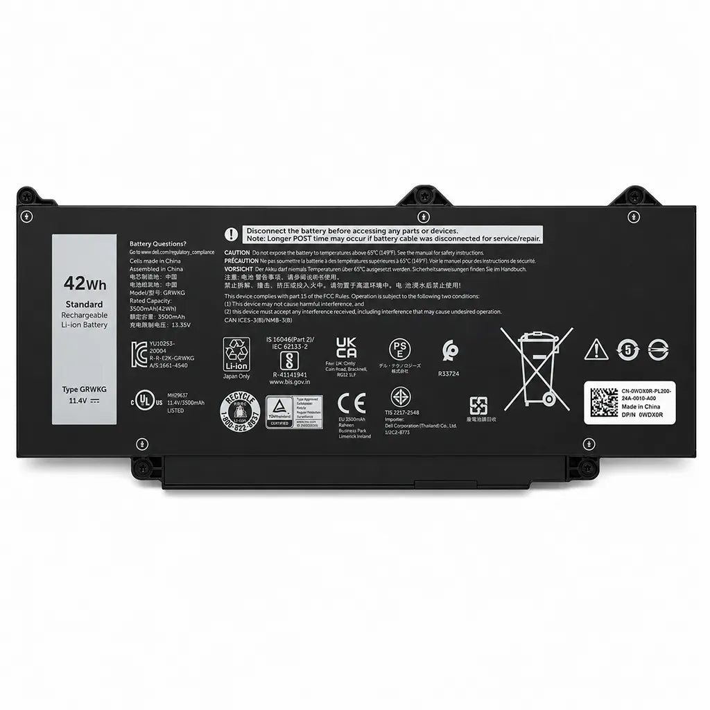 Rear view of Dell HM1H5-OEM 42WHR 11.4V 3-Cell Laptop Battery compatible with Precision 3480 3490 3580 3590 laptops -tpstech.in