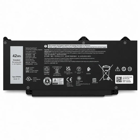 Rear view of Dell HM1H5-OEM 42WHR 11.4V 3-Cell Laptop Battery compatible with Precision 3480 3490 3580 3590 laptops -tpstech.in