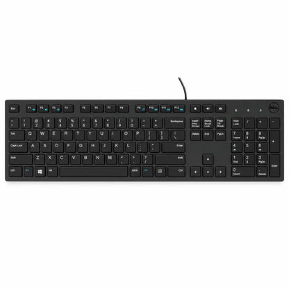 Dell KB216 Full-Size Wired Spill Resistance Keyboard with 3 Indicator Lights full layout top down view showing multimedia and function keys tpstech.in