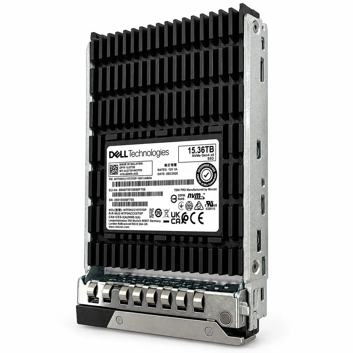 Dell 15.36TB U.3 NVMe SSD MTFDKCC15T3TGP-1BK1JABDA (Pulled-Out)
