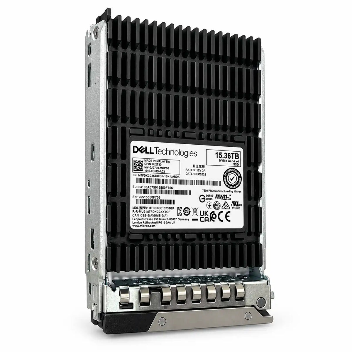 Dell 15.36TB U.3 NVMe SSD MTFDKCC15T3TGP-1BK1JABDA (Pulled-Out)