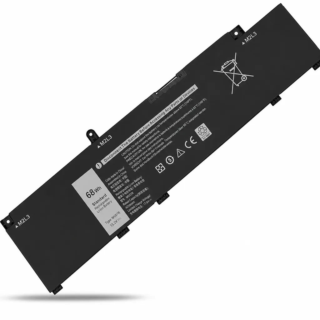 Dell Original W5W19 68WHr 4474mAh 15.2V 4 Cell Replacement Laptop Battery angled front view with original Dell labeling and connector design -tpstech.in
