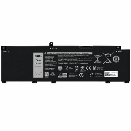 Dell Original W5W19 68WHr 4474mAh 15.2V 4 Cell Replacement Laptop Battery front view showing original Dell label, certifications and battery specifications -tpstech.in