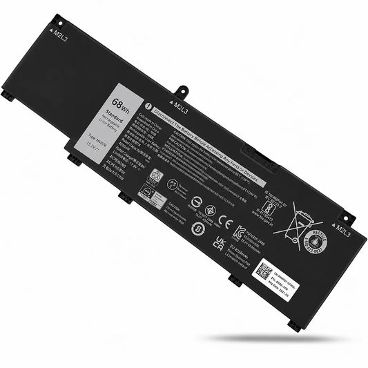 Dell Original W5W19 68WHr 4474mAh 15.2V 4 Cell Replacement Laptop Battery opposite angled view showing original Dell label, battery connectors and rear design -tpstech.in