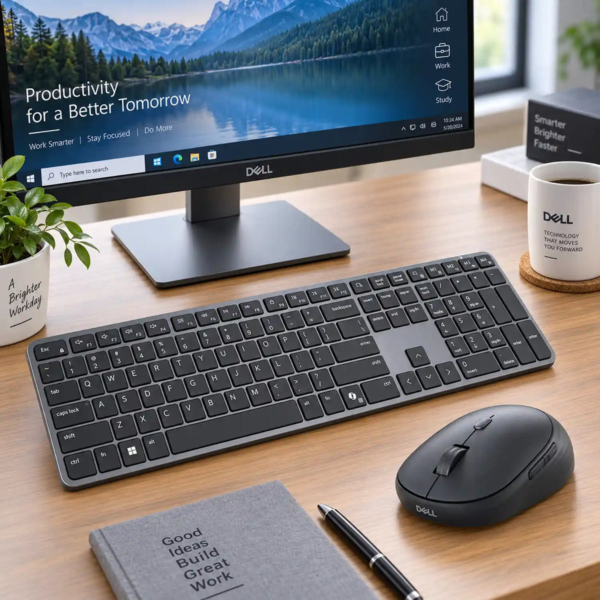 Dell Pro 7 KM726 Wireless Keyboard and Mouse Combo on Office Desk with Dell Monitor -tpstech.in