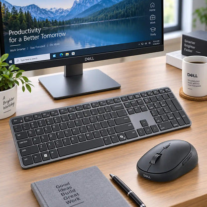 Dell Pro 7 KM726 Wireless Keyboard and Mouse Combo on Office Desk with Dell Monitor -tpstech.in