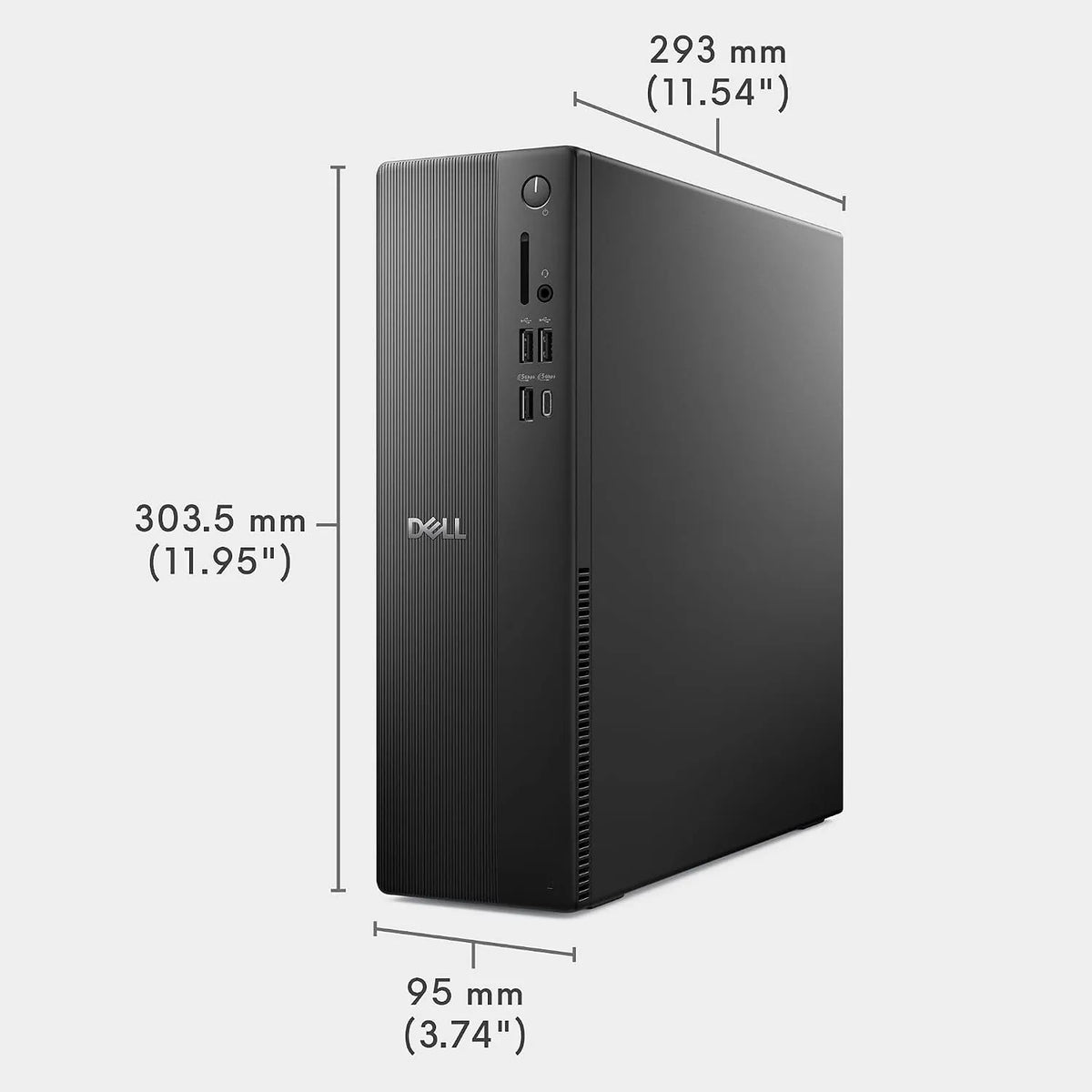 Dell Slim Desktop ECS1250 Intel Core i3 14100 compact desktop size and dimensions chart -tpstech.in