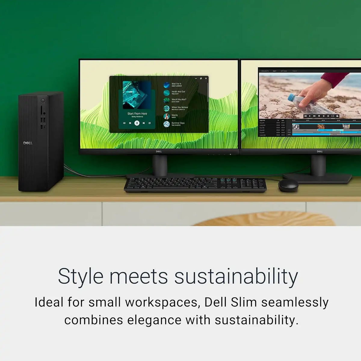Dell ECS1250 Slim Desktop PC Core i3-14100 dual monitor workspace desk setup -tpstech.in