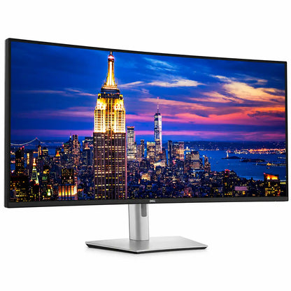 Dell UltraSharp U5226KW 52-inch 6K Thunderbolt Monitor angled perspective view showing curved ultrawide display with twilight cityscape wallpaper -tpstech.in