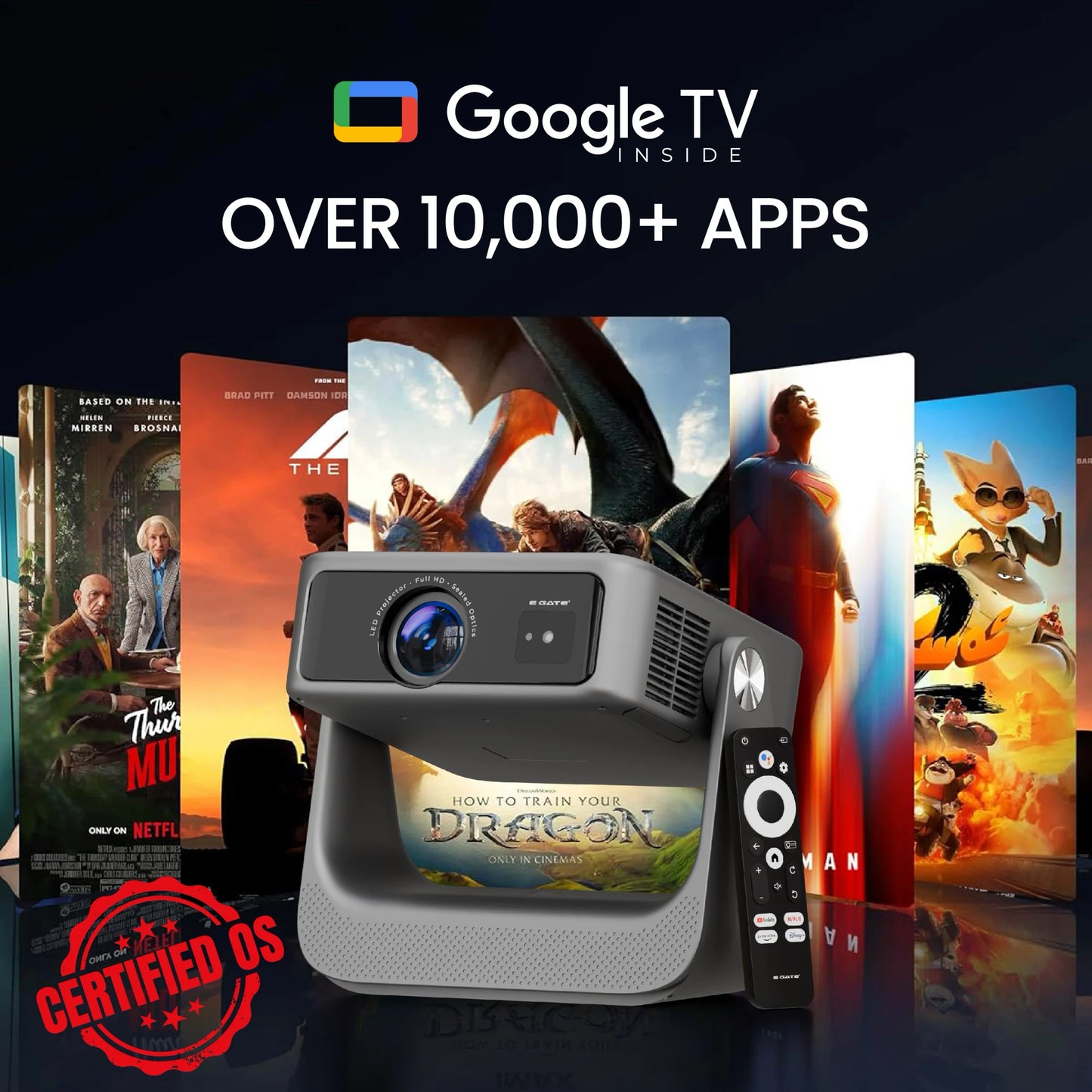 EGATE Zen 7X Google TV Projector Full HD Home Cinema with 4K Decoding