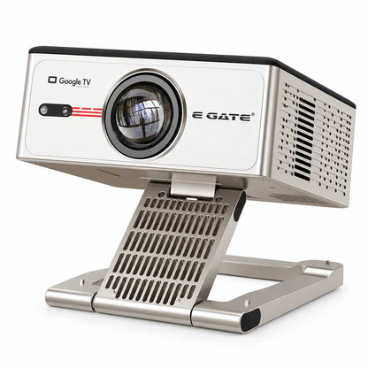 Egate Zen 8X Full HD Projector with Official Google TV and 4K support front angled view with tilt bracket stand -tpstech.in
