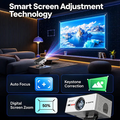 Egate Zen 8X Full HD Projector smart screen adjustment technology with auto focus keystone correction and digital zoom -tpstech.in