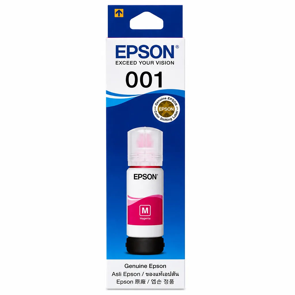 Original Epson 001 (C13T03Y398) Magenta Ink Bottle 70ml retail box front view for EcoTank Printers -tpstech.in