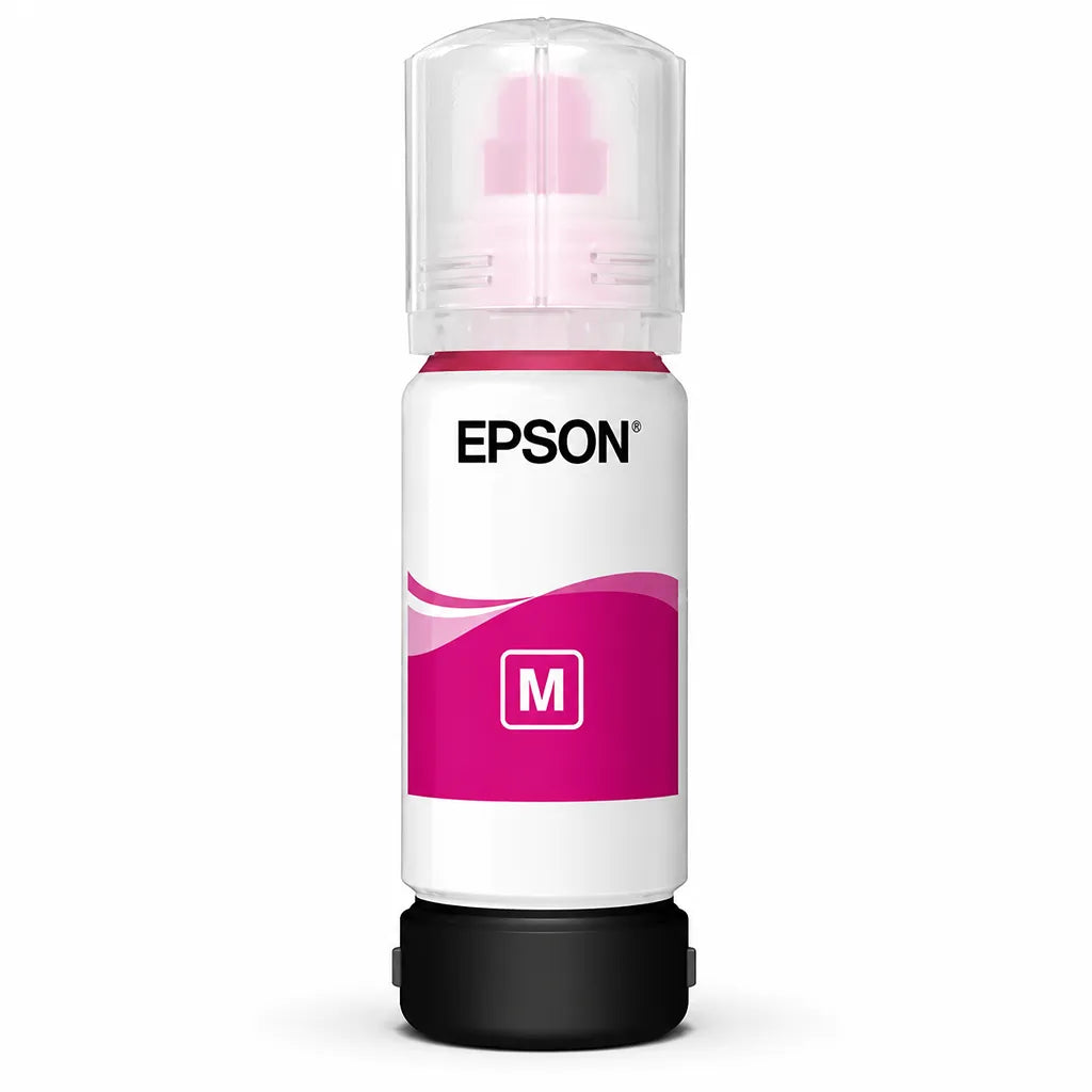 Epson 001 (C13T03Y398) Magenta Ink Bottle 70ml for EcoTank Printers front view showing original Epson magenta ink bottle with sealed cap -tpstech.in