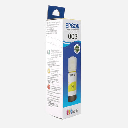 Epson 003 (C13T00V498) Yellow Ink Bottle 65ml Dye Based retail box angled view compatible with Epson L3250 L3260 L5290 L3210 L3150 L3110 L1110 L1250 -tpstech.in