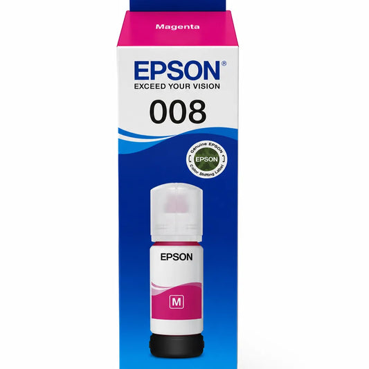 High-resolution front view of Epson 008 (C13T06G398) Magenta Ink Bottle 70ml retail box for EcoTank printers -tpstech.in