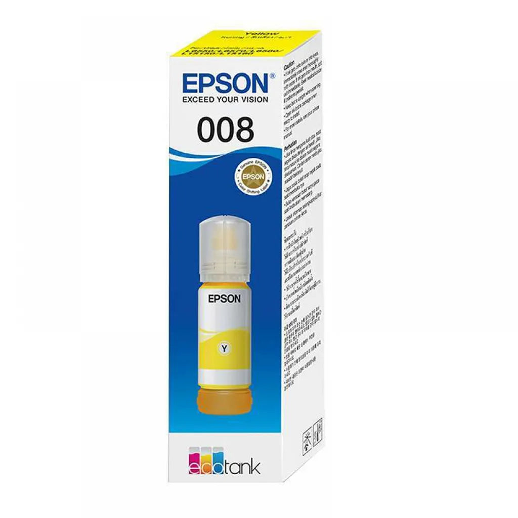 Epson 008 (C13T06G498) T06G Yellow Ink Bottle 70ml Pigment Ink retail box front view for Epson EcoTank printers -tpstech.in